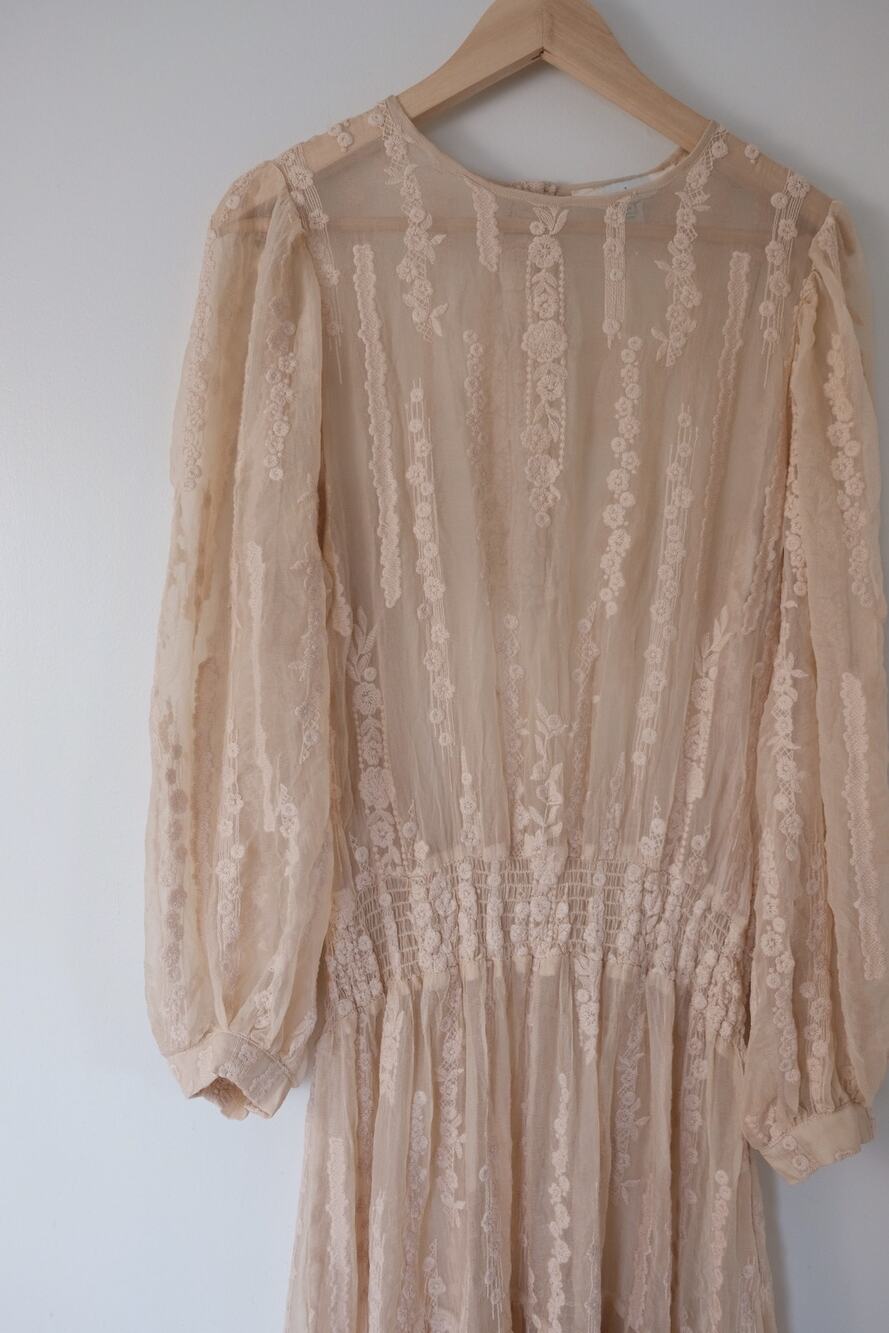 Silk Embroidered Lace Maxi Dress Blush Wedding Boho Romantic Cottagecore Prairie